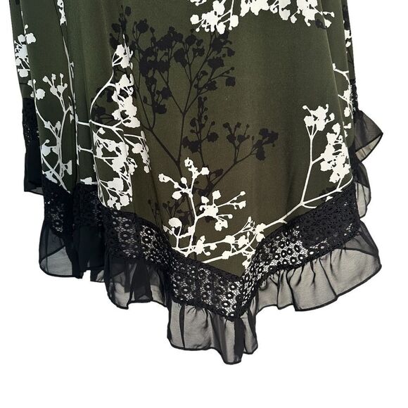 Flowy Green Floral Y2K Fairycore Whimsical Wide Long Bell Sleeve Goth Blouse Top - Picture 6 of 8